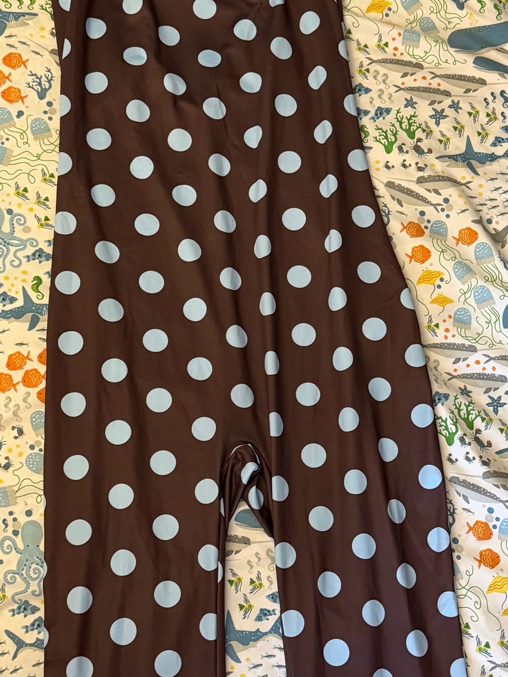 SHEIN Brown Ankle Jumpsuit with Light Blue Polka Dots